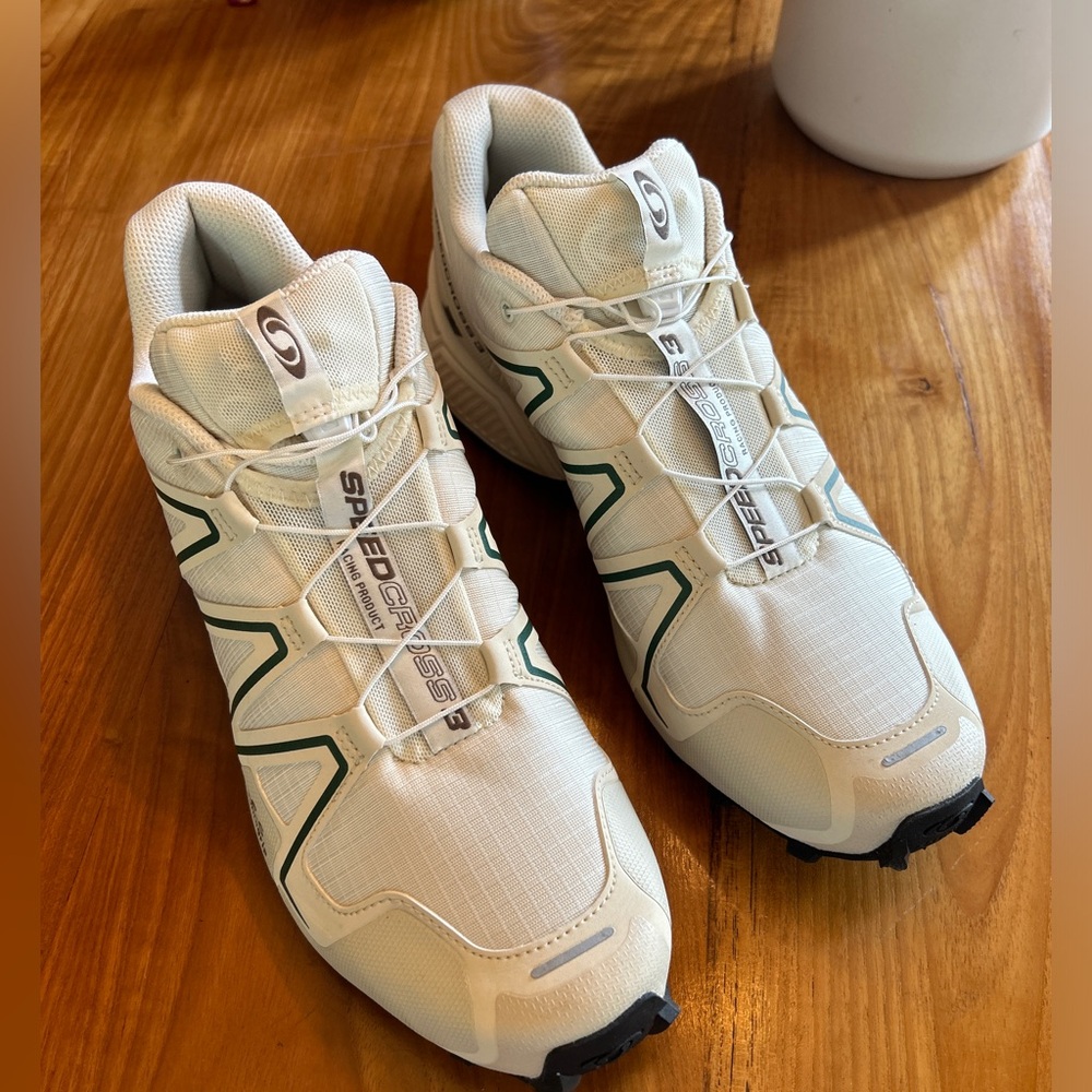 Salomon White and Green Speedcross Athletic Shoes